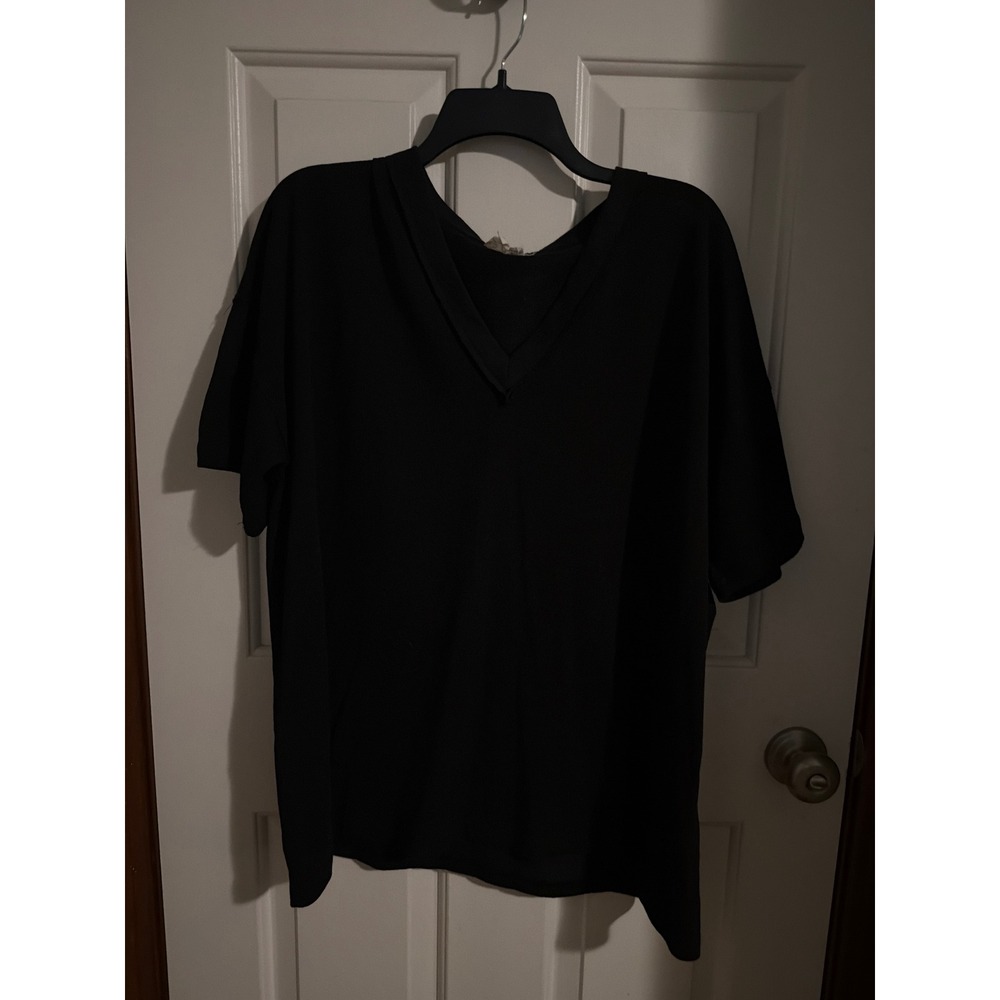 POL Clothing Womens Black V-Neck Short Sleeve Oversized T-Shirt Top SMT2756 L